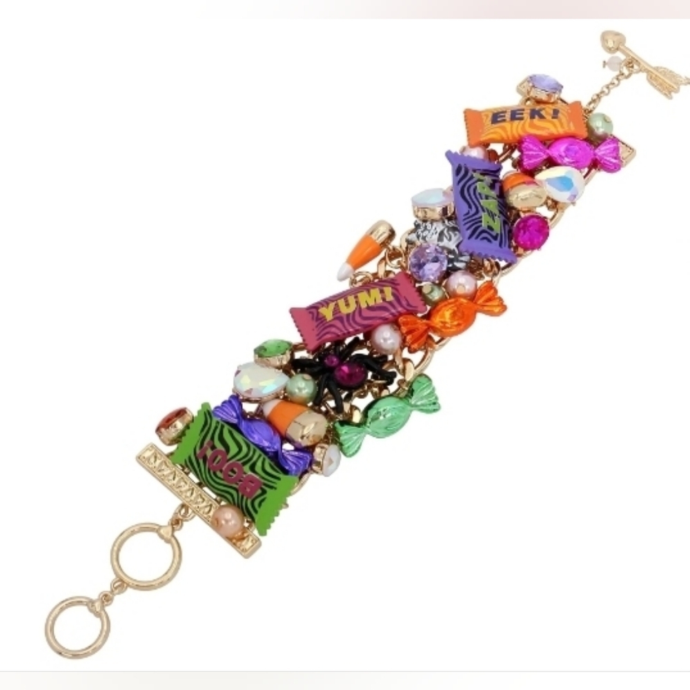 🧡▪️Betsey Johnson ▪️glow In Dark Pearl and Stones Candy Statement Line Bracelet